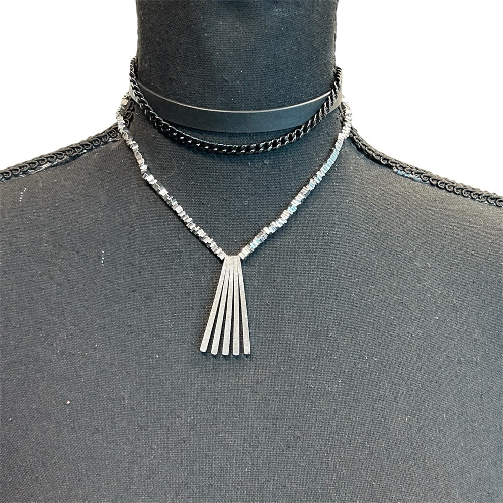 Tocara stainless steel chain leather layered choker necklace